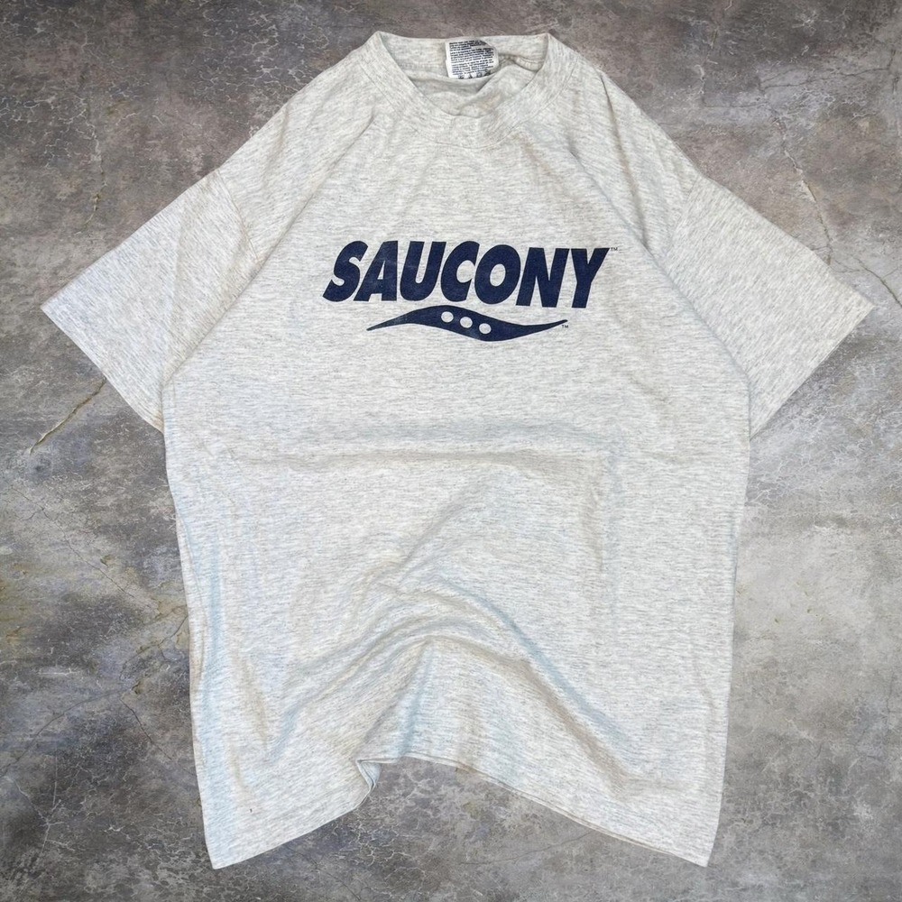 Vintage Saucony Classic Logo Grey Promo Tee Adult Size Small Sportswear Y2K VTG